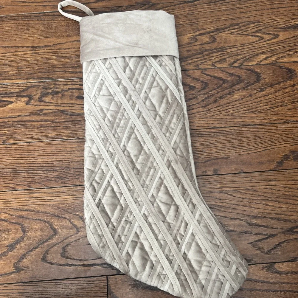 Tahari Christmas Stocking Taupe Quilted Velvet Velour 22